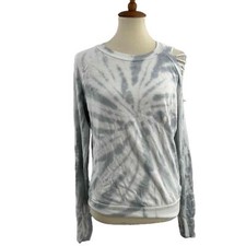 LAMade Blue White Tie Dye Distressed Shoulder Lightweight Sweatshirt Small