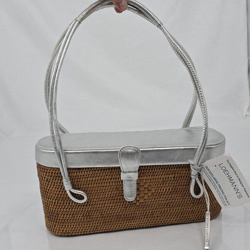 Vintage Elliott Lucca Rattan/Stroh geflochten Bucket Bag hellbraun/silber neu aus altem Lagerbestand