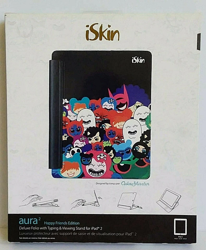 iskin iPad 2 Case Happy Friends Folio Typing View Stand Folding Cover Cute Kids - Image 2 of 4