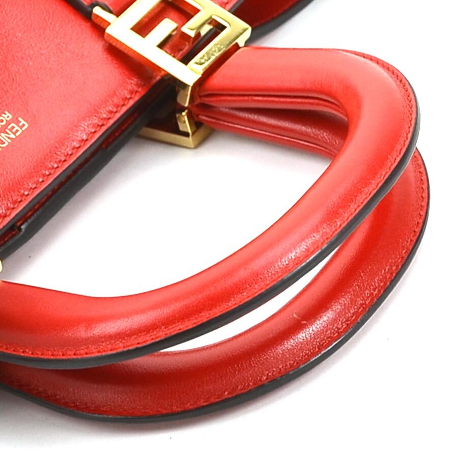 Auth FENDI FF Tote Small Handbag Shoulder Bag Red Leather Auth FENDI FF Tote Small Handbag Shoulder Bag Red Leather