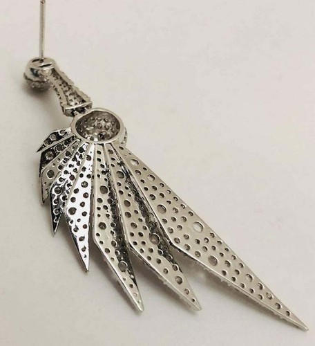 925 Sterling Silver Pave 5.74CT CZ Art Deco Angle Wing One of a Kind Earrings - Picture 4 of 6