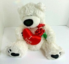 First  Main Elliot Plush Stuffed Animal Toy Bear white Fluffy 10.5 in seated