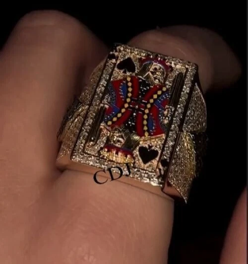 男式 King Of Spade 有吸引力五颜六色珐琅戒指 VVS 莫桑石 925 银 — 第 3/4 张图片