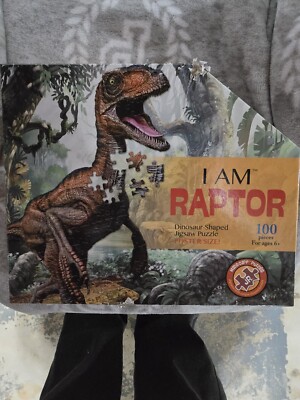 I AM RAPTOR DINOSAUR SHAPED PUZZLE - 100 PIECES - Madd Capp - POSTER SIZE