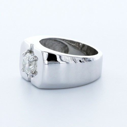 1.3CT NATURAL DIAMOND F/SI2 ROUND CUT 14K WHITE GOLD WIDE BAND SOLITAIRE RING - Picture 3 of 7