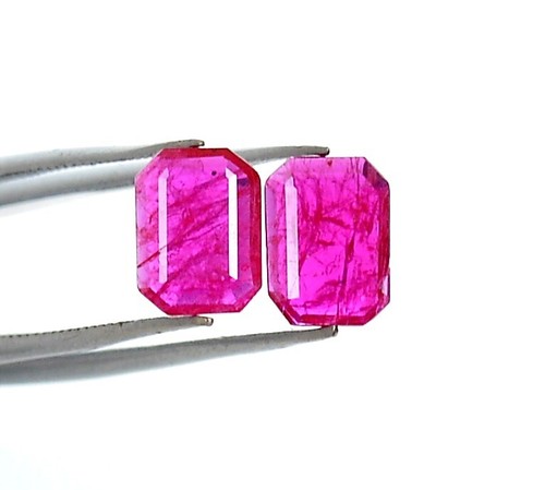 Certified Natural Ruby Octagon Cut Pair 8x6 mm 1.74 CTS Mozambique Loose Gems - Picture 2 of 7