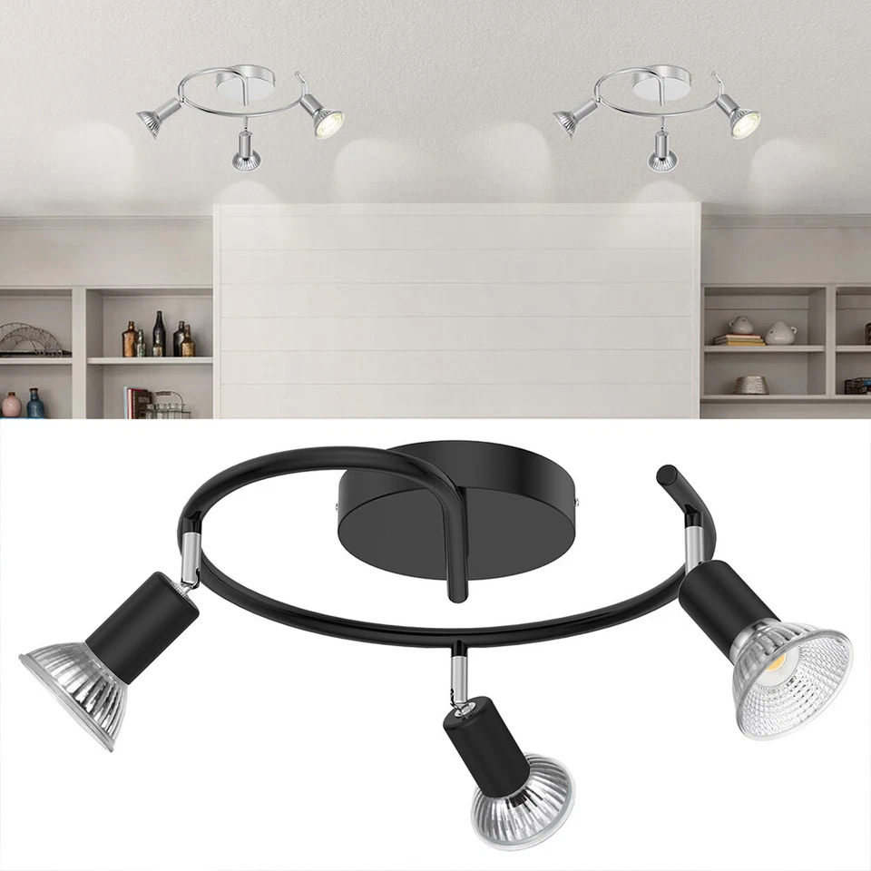 Kit de iluminación de pista de 3 luces GU10, accesorios de luz de techo de montaje empotrado Foto 3 de 4