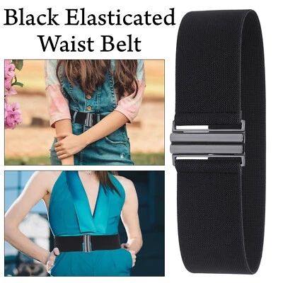 Damen Elastischer Stretch Breiter Gürtel Retro Vintage Taillenbund Kleid Schwarz - Bild 1 von 4