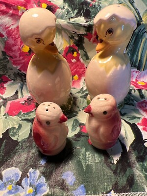vintage anthropomorphic salt pepper shakers two sets 1950's ducks chicks eggs