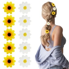 10Pcs Flower Hair Clips for Women Large Yellow, White