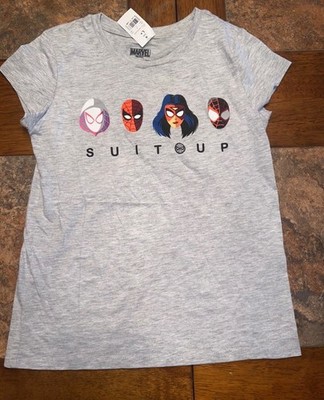 Marvel Spiderman Girl Gwen Stacey Miles Morales Large Grey Gray Suit Up Shirt L+
