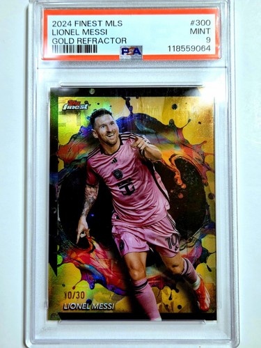 Lionel Messi SSP 10/30 Topps Finest Rare Gold Refractor Jersey # Match 1/1 PSA 9