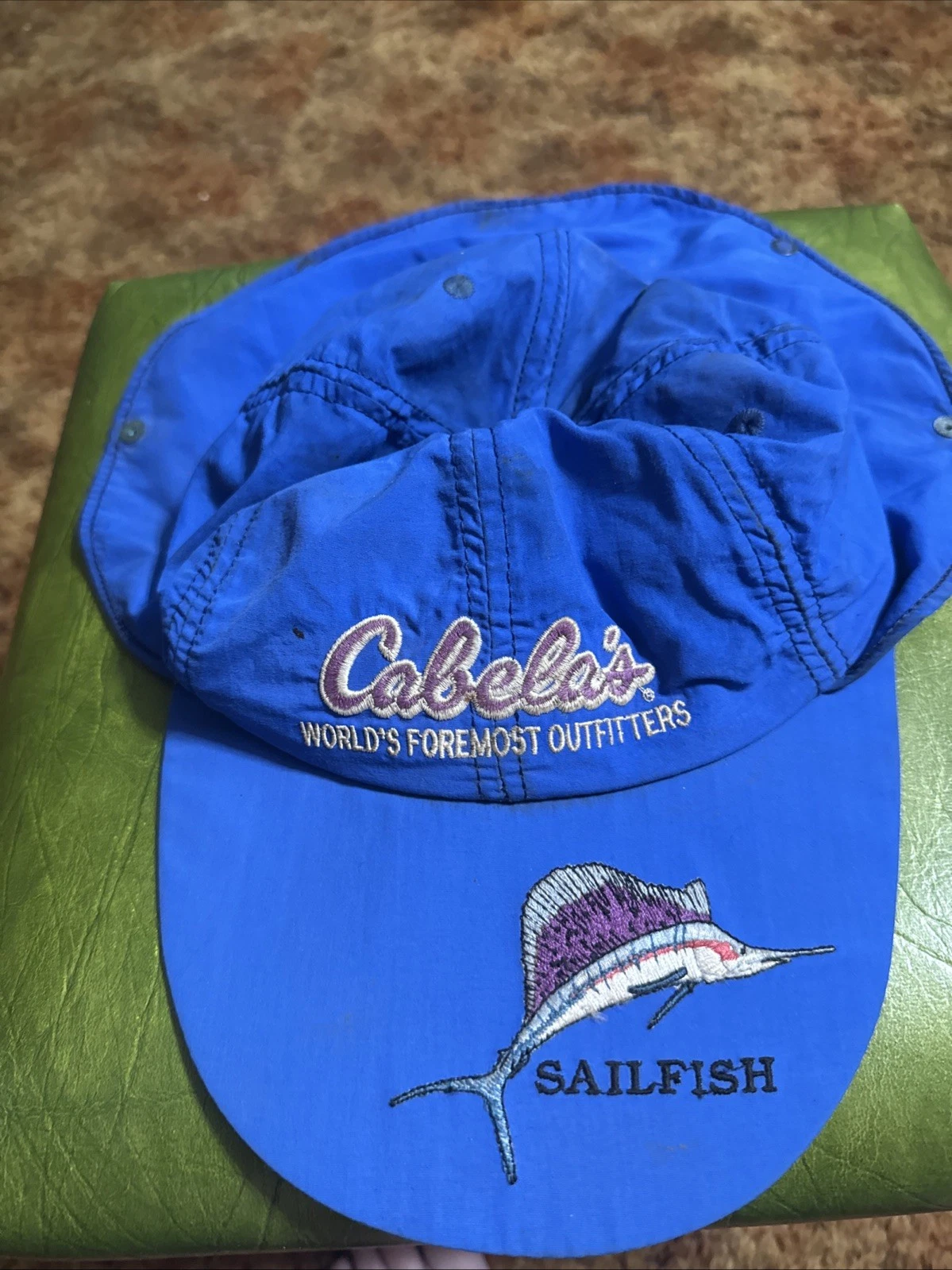 VTG Rare Cabelas Sun Hat Neck Flap Shade Made USA OSFA Vintage Fishing Sailfish