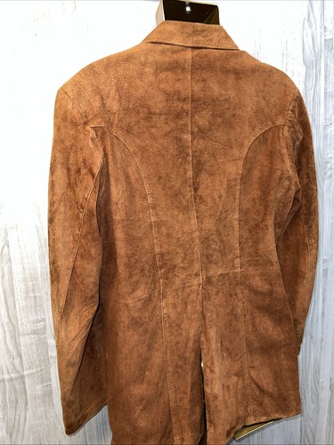 VTG Rust Brown Suede Leather Bermans Jacket Blazer M-L Retro Hippie Rockabilly - Picture 12 of 20