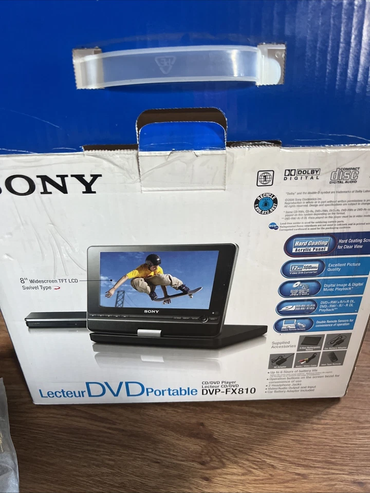 Sony Negro DVP-FX810 Portátil 8" PANTALLA ANCHA Reproductor de DVD Completo PROBADO Foto 3 de 4