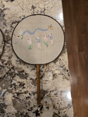 2 Vantage Asian Silk Fans One With Tear