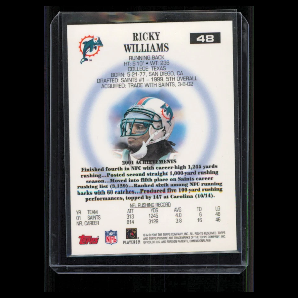 Ricky Williams #48 2002 Topps Pristine Miami Dolphins Football Card NFL NM - Image 2 of 3