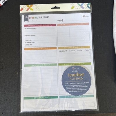 Substitute Teacher Classroom Notepad Erin Condren 7.5'' x 10'' 52 Sheets