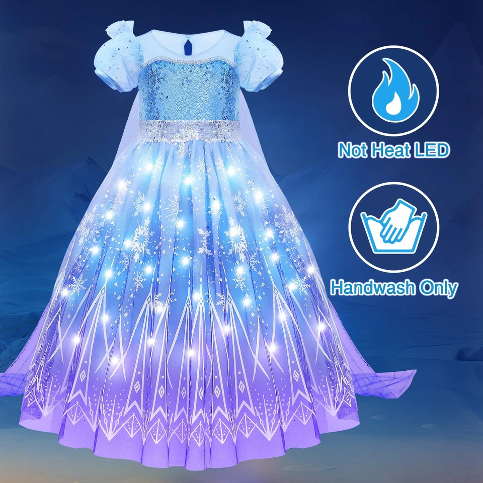 Vestido Disfraz de Elsa Iluminado con Capa, Peluca, Corona para Niños Fiesta de Halloween Foto 4 de 4