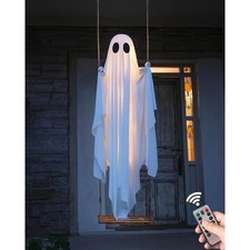 Halloween Decoration 5FT Hanging Swing Ghost w/ String Lights Spooky Cute Ghosts