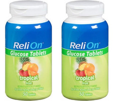 Relion Glucose Tablets - Tropical Flavor - 50 Counts 2 Pack 