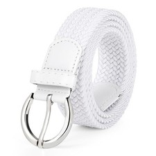 Women Braided Woven Elastic Stretch Belt Canvas Fit Size 29"-32" E-white