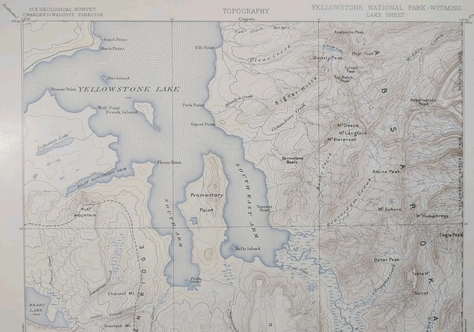 1896 年黄石国家公园 WYOMING 地图老式古董原版黄石湖 — 第 3/4 张图片