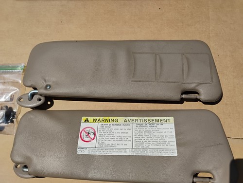 1995-2000 Toyota Tacoma Sun Visor Shade Pair Set LH/RH Tan With Clips Hooks OEM - Picture 2 of 7