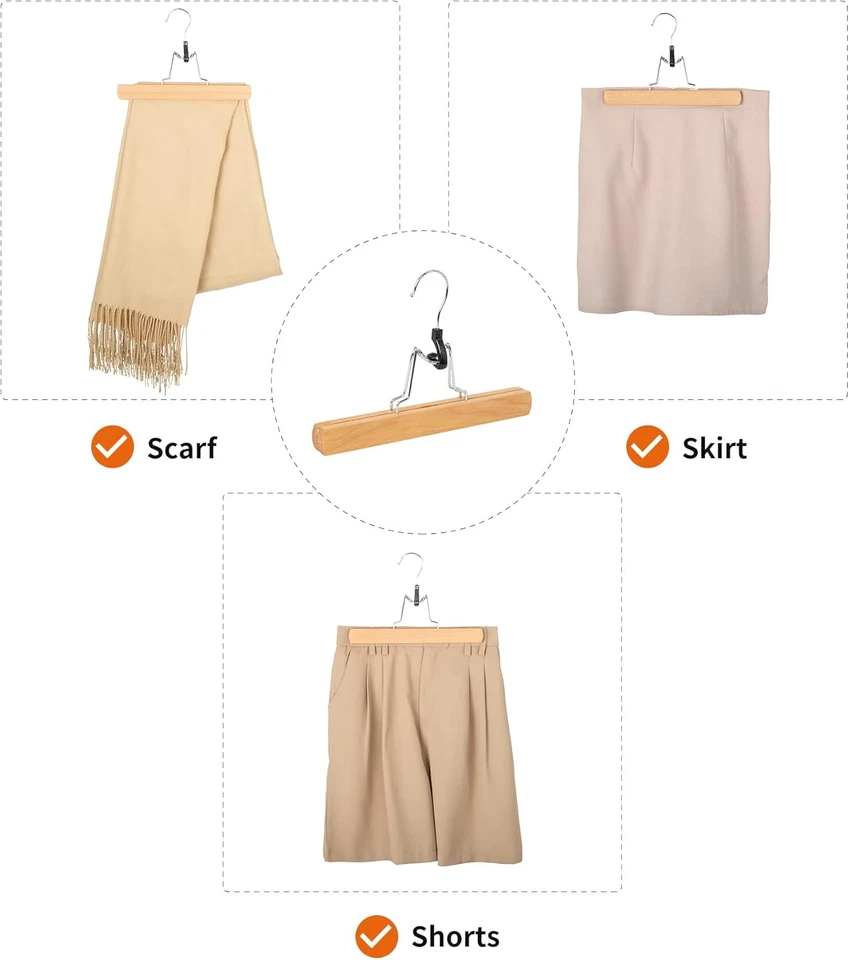 Amazon Basics Sturdy Wooden Pants Hangers - Natural, 10-Pack - Image 4 of 4