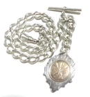 ENGLISH STERLING SILVER ALBERT WATCH CHAIN  &  FOB 32 cm & 6 cm 50.0 GRAMS