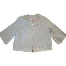 Vtg BARBIZON Button Front Nylon Bed Jacket Quilted Blue Bust 44"