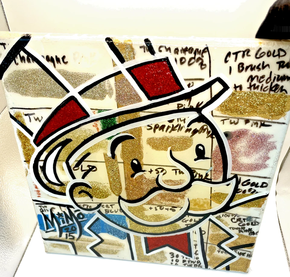 Mike Mozart MiMo "Monopoly Man" Pintura Resina Acrílica 2015 12x12 ALEC RARO Foto 4 de 4