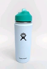 HydroFlask 18 oz Aluminum Water Bottle White Teal Flip Sip Straw Too