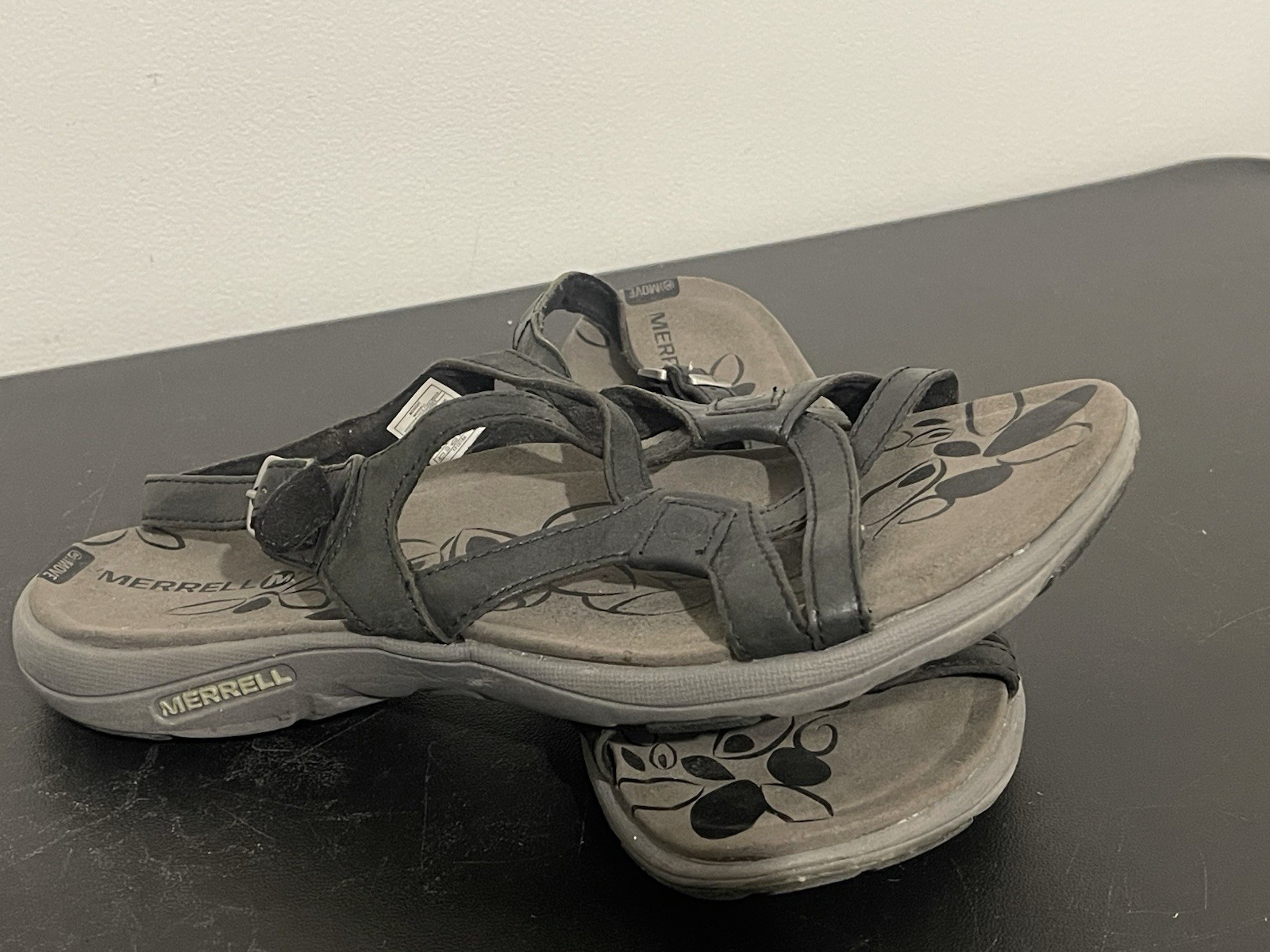 SANDALI COMFORT MERRELL MIDNIGHT DONNA 10 USATI PELLE CINTURINO CINTURINO ALLA CAVIGLIA