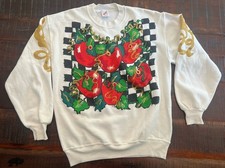 Vintage 90s Sweatshirt Puff Paint Glitter Jewel Checkered Whimsical Grandmacore