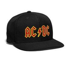 AC/DC Embroidered Logo In Red And Yellow Snap-back Baseball Cap, One Size, black