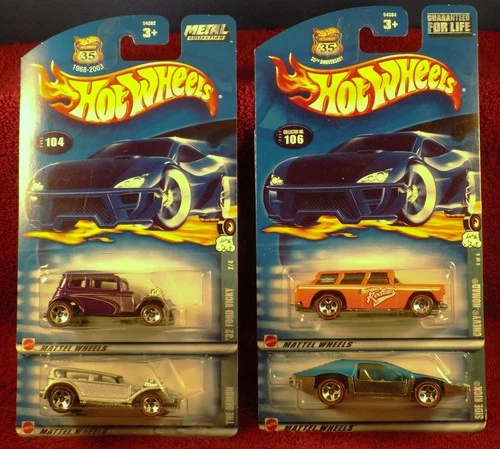 2002 HOT WHEELS 35th ANNIVERSARY  4 VEHICLE  SET -  REDLINES SERIES - NIP
