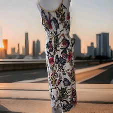 Unbranded Floral Maxi Dress Womens Size L White Excellent Gold Chain Detail