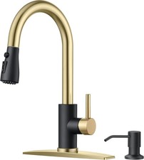 Kitchen Faucet with Soap Dispenser Stainless Steel Brushed Gold  Pull Down