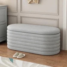  Storage Ottoman Bench, 40" Chenille 17"D x 40"W x 16"H Light Grey-chenille