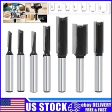 7 Pcs Straight Router Bit Set 1/4" Shank Carbide Tipped Double Flute Cutter
