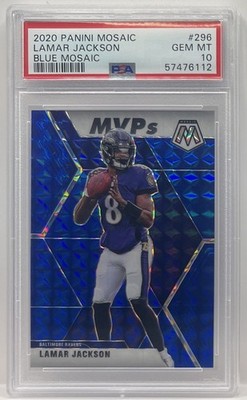 2020 Panini Mosaic MVPs Blue Mosaic Prizm #79/99 Lamar Jackson #296 PSA 10 GEM