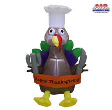 4' Thanksgiving Inflatable LED Turkey Chef w/ Banner Yard Decoration