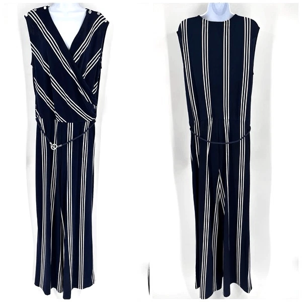 Новый без ценников женский комбинезон с искусственным запахом Lauren Ralph Lauren веревочный ремень темно-синяя полоса большой размер - Изображение 2 из 4