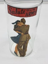 WWII Homefront Military Peek A Boo  Risque Girlie Barware Salute Our Army Glass