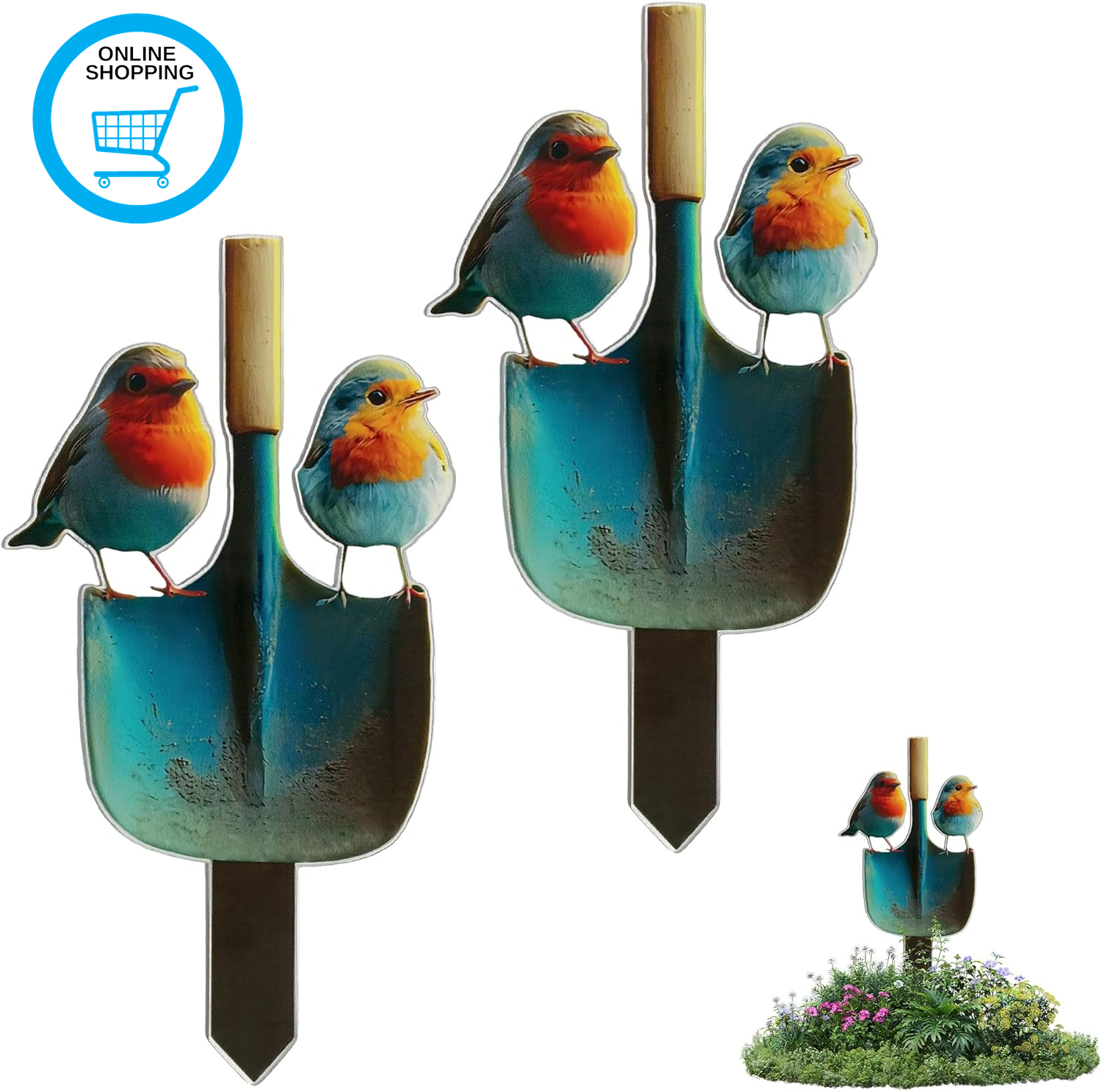 2PCS 2D Robin Garden Ornament Insert, Decorative Robin Garden Ornaments Outdoor