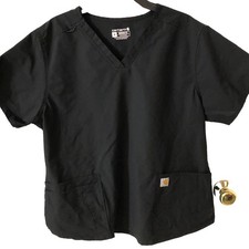 Carhartt Scrub Top Unisex Black XL 5 Pockets Shoulder Loop Stretch V-Neck