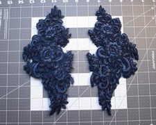 Lace Applique Sew on Patch Fabric Embroidery Flower, Navy Blue 5 Pairs