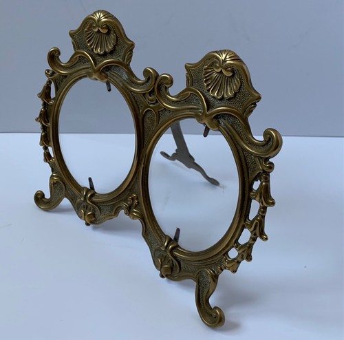 VINTAGE BRASS DOUBLE PHOTO FRAME ANTIQUE STYLE EASEL BAROQUE ROCOCO DECORATIVE - Picture 4 of 24