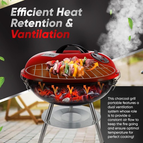 14-inch Portable Barbecue Grill with 3-Point Locking Lid for Heat Preservation - Picture 3 of 8